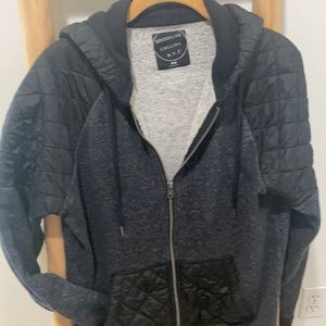 Mixed quilted/slub knit black/grey sweat jacket M